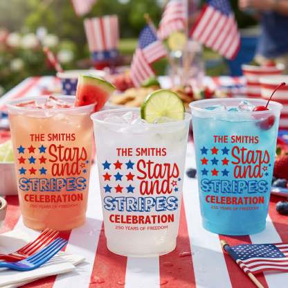 Personalized Stars and Stripes Cup for Independence Day, Custom Patriotic Drinkware for 250 Years of Freedom Celebration