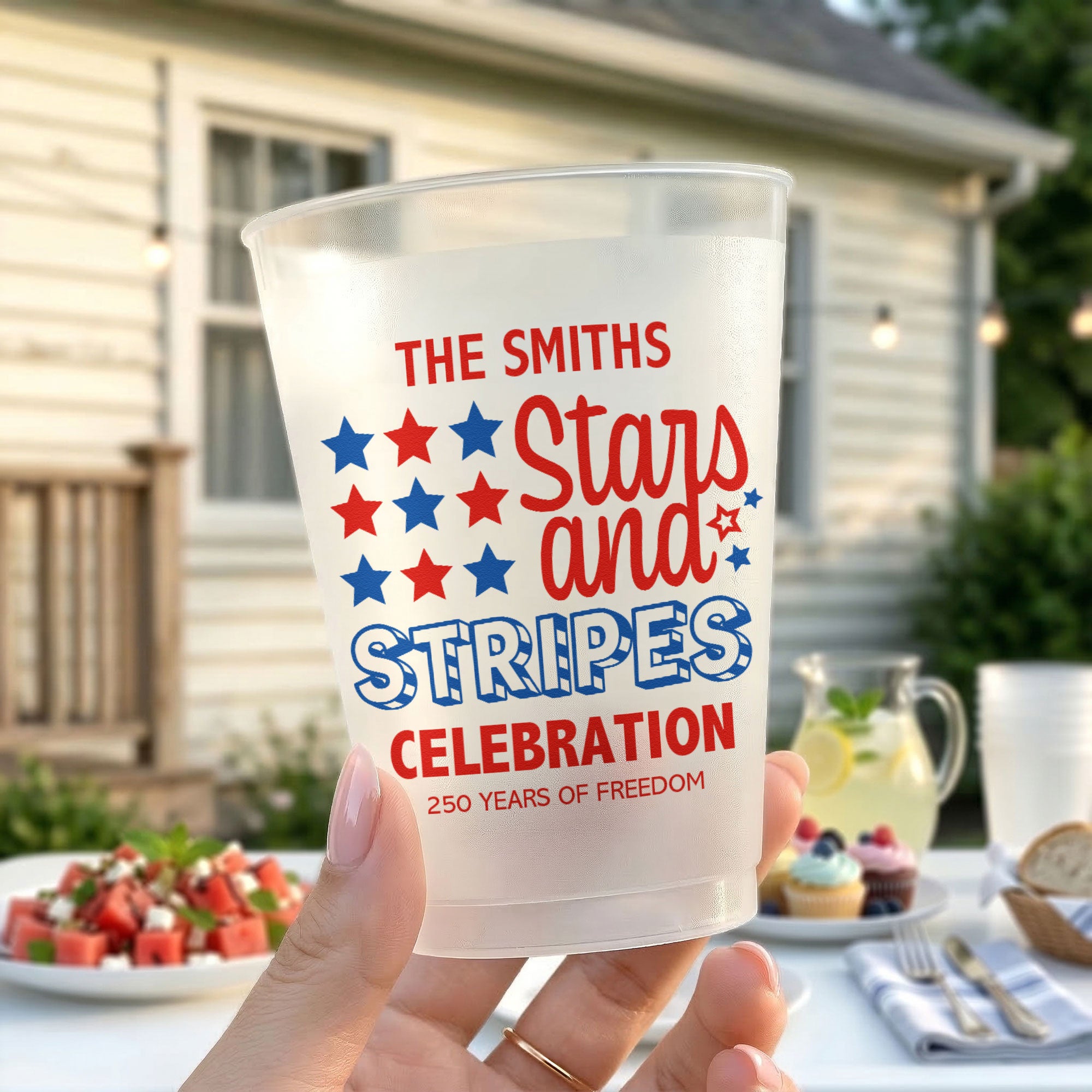 Personalized Stars and Stripes Cup for Independence Day, Custom Patriotic Drinkware for 250 Years of Freedom Celebration