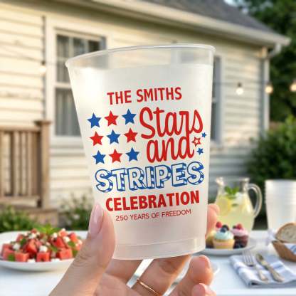 Personalized Stars and Stripes Cup for Independence Day, Custom Patriotic Drinkware for 250 Years of Freedom Celebration