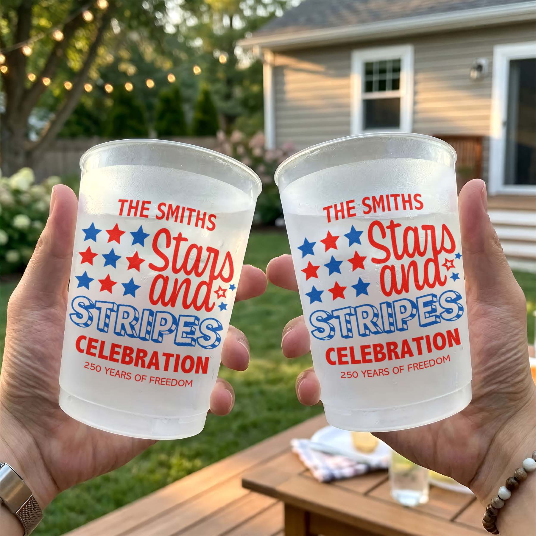 Personalized Stars and Stripes Cup for Independence Day, Custom Patriotic Drinkware for 250 Years of Freedom Celebration