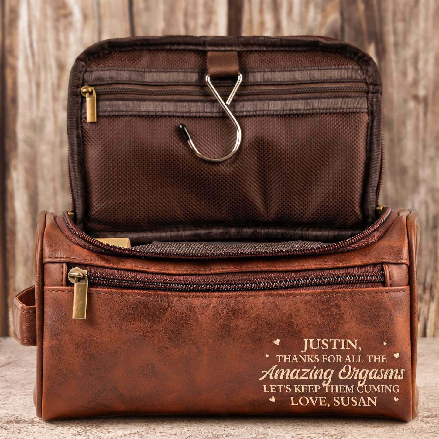 Thanks For All The Amazing Orgasms - Personalized Leather Toiletry Bag