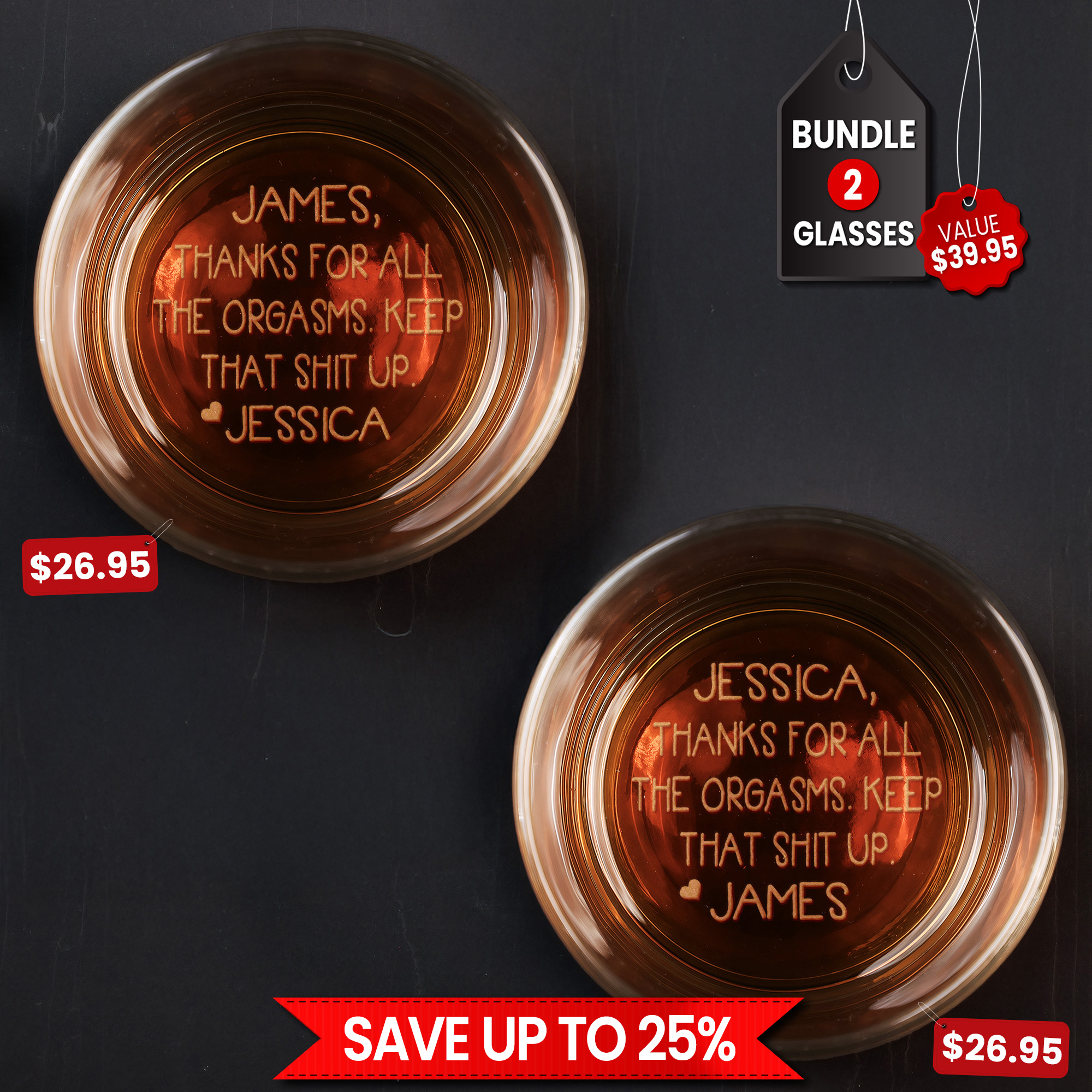 Thanks For All The Orgasms Anniversary Gift For Him - Personalized Engraved Whiskey Glass - Christmas Gift For Husband