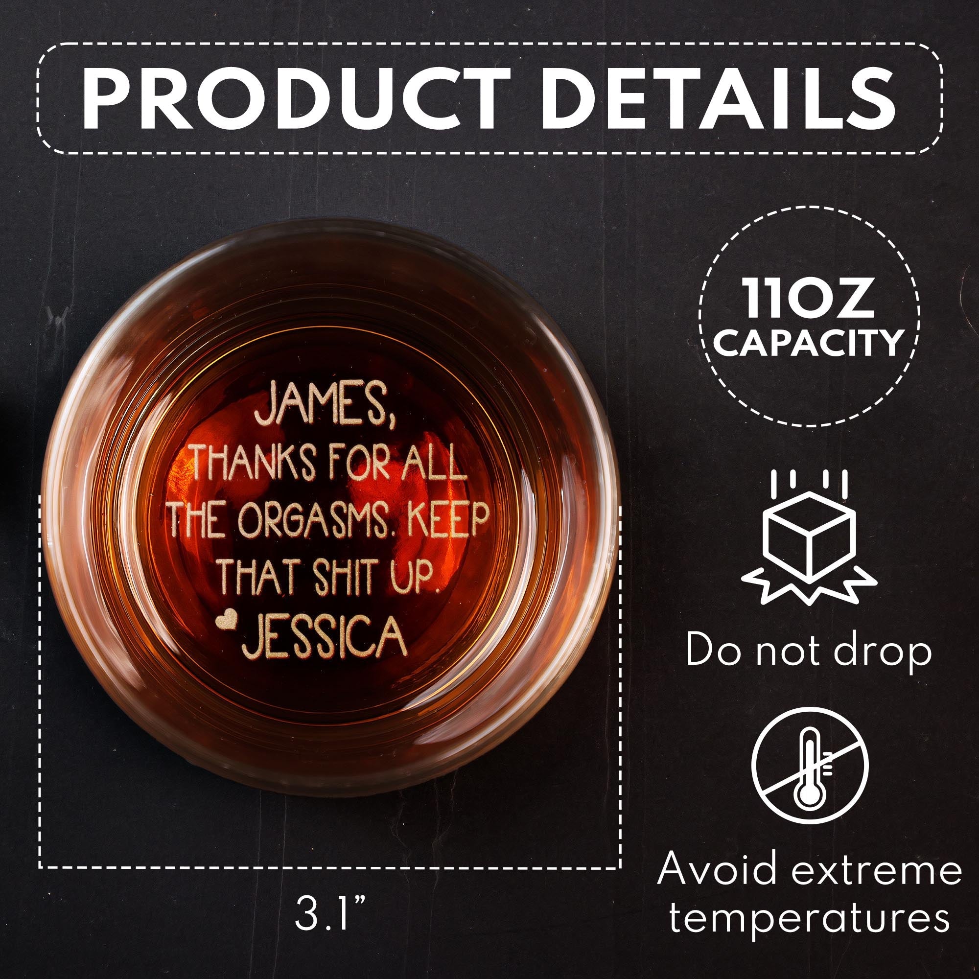 Thanks For All The Orgasms Anniversary Gift For Him - Personalized Engraved Whiskey Glass - Christmas Gift For Husband