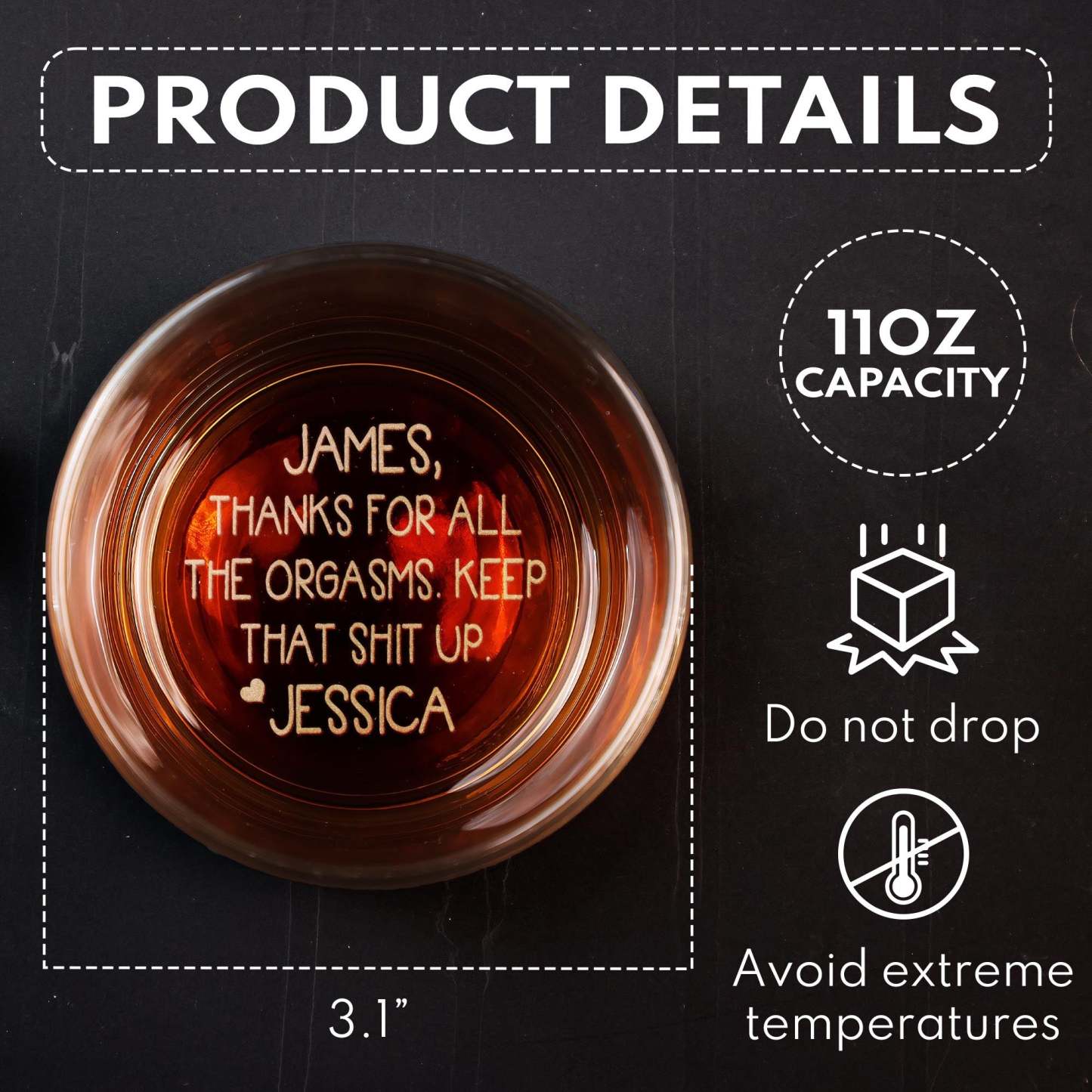 Thanks For All The Orgasms Anniversary Gift For Him - Personalized Engraved Whiskey Glass - Christmas Gift For Husband