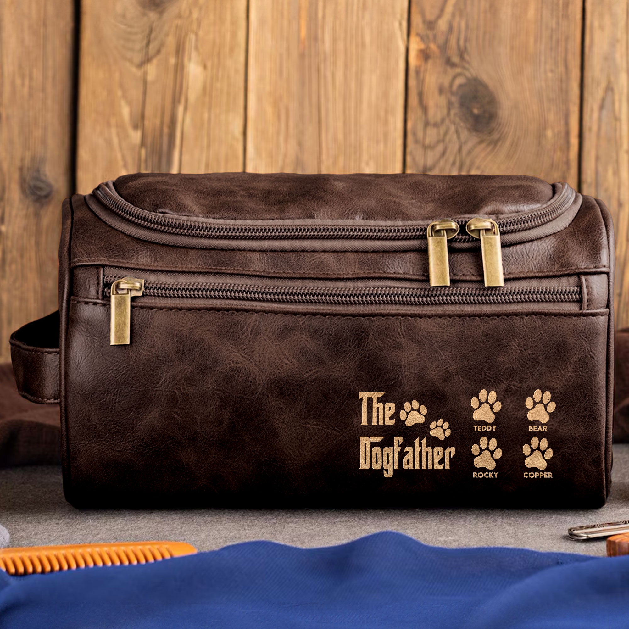 The Dogfather - Personalized Leather Toiletry Bag