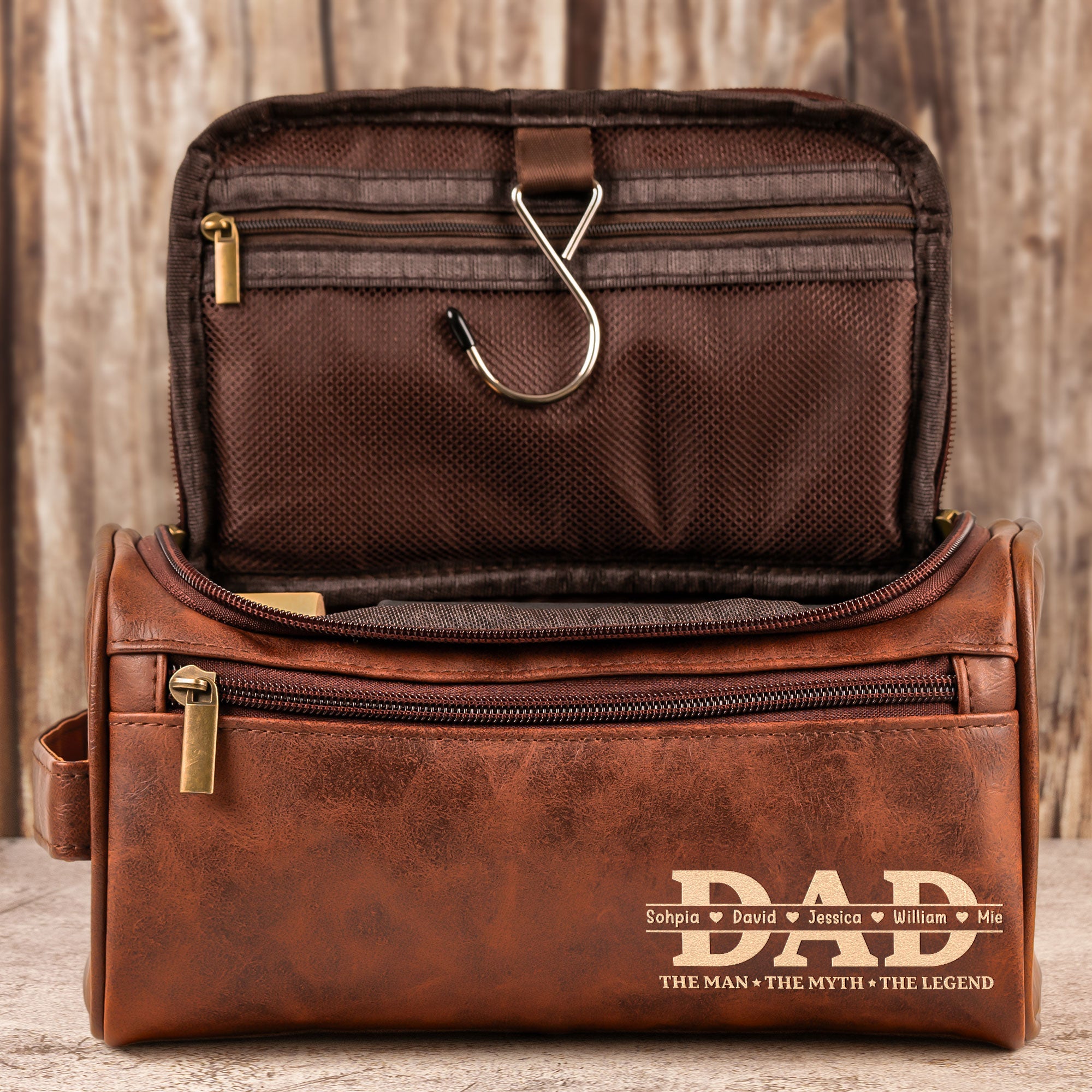 The Man, The Myth, The Legend Custom For Dad, Grandpa - Personalized Leather Toiletry Bag