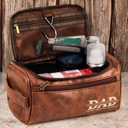 The Man, The Myth, The Legend Custom For Dad, Grandpa - Personalized Leather Toiletry Bag