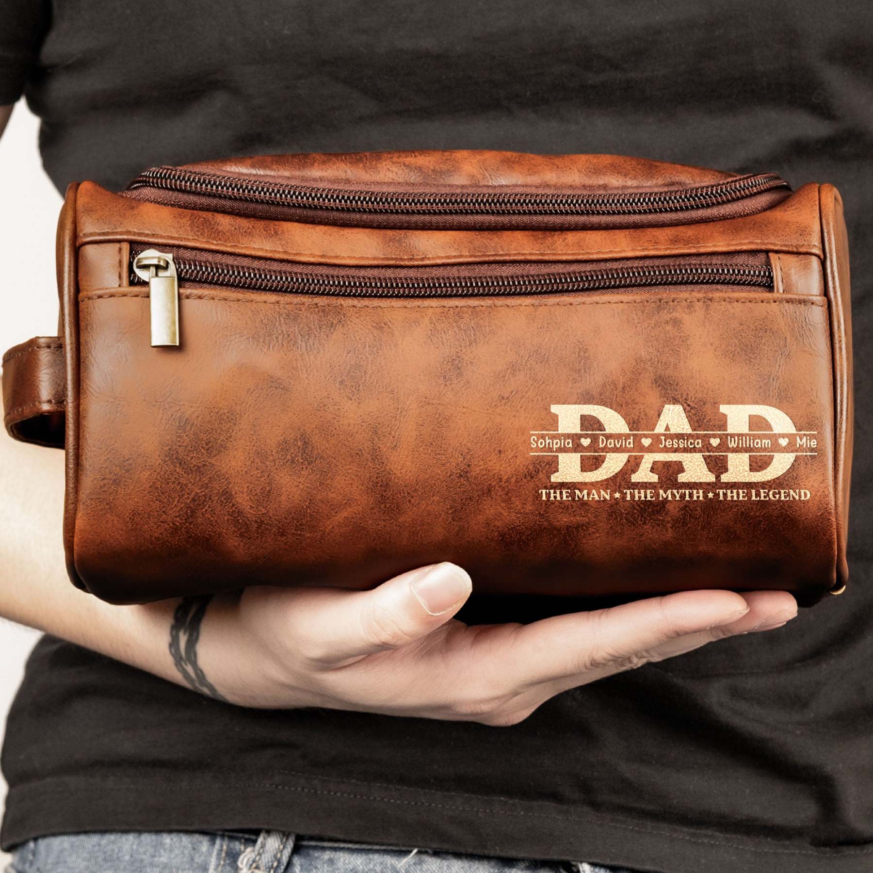 The Man, The Myth, The Legend Custom For Dad, Grandpa - Personalized Leather Toiletry Bag