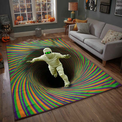 Halloween Tomb Escape Area Rug, Spooky Graveyard-Themed Seasonal Floor Decor with Anti-Slip Backing for Living Room, Bedroom and Entryway