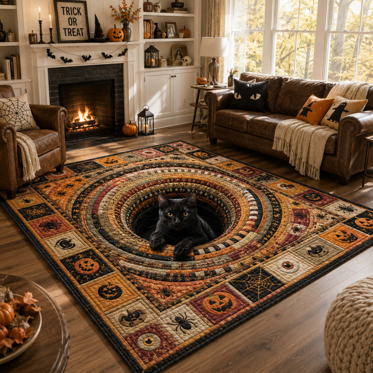Halloween Vintage Haunt Area Rug, Spooky Retro Haunted House Seasonal Floor Decor with Anti-Slip Backing for Living Room, Bedroom and Entryway