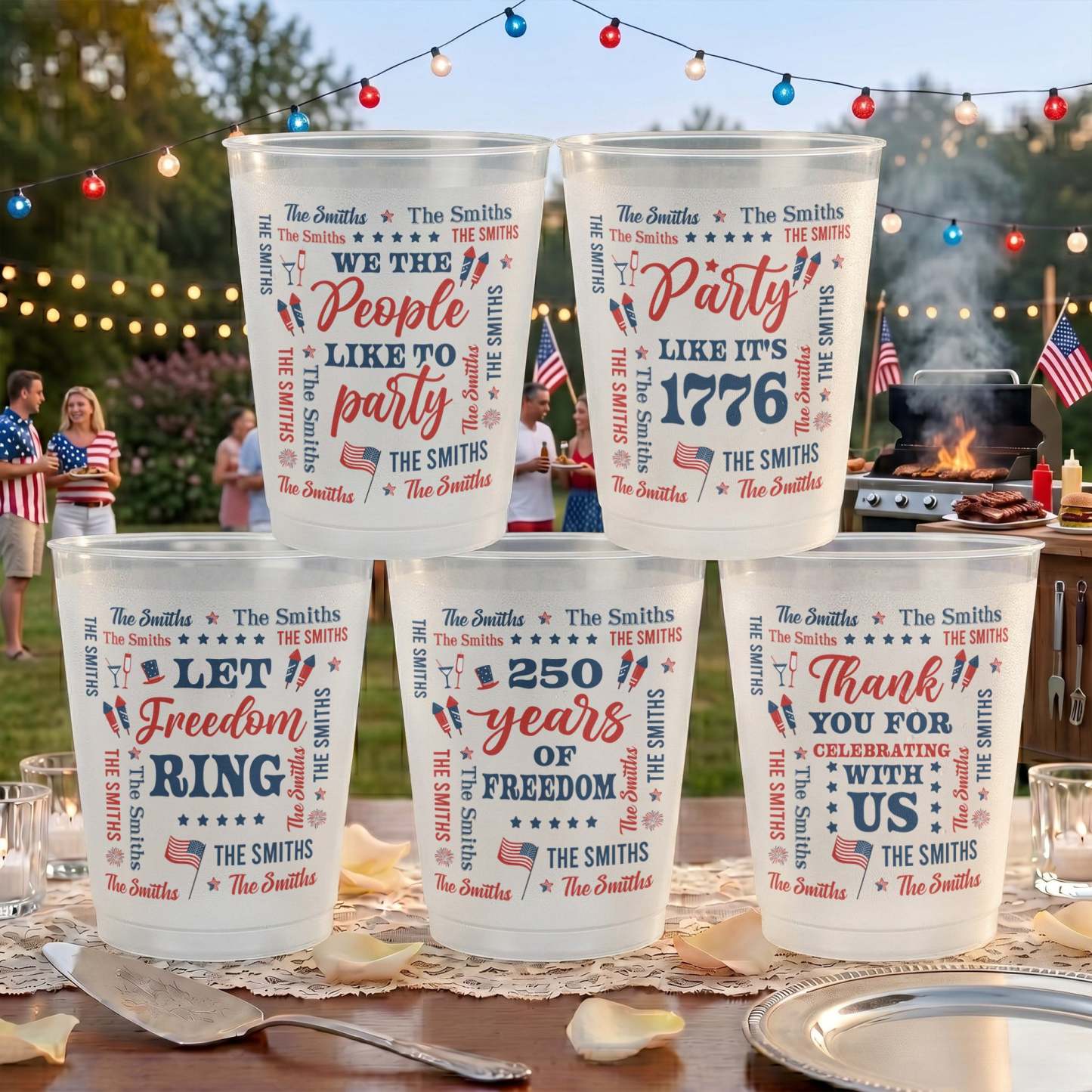 We The People Like To Party Patriotic Repeating Family Name - Personalized Cups