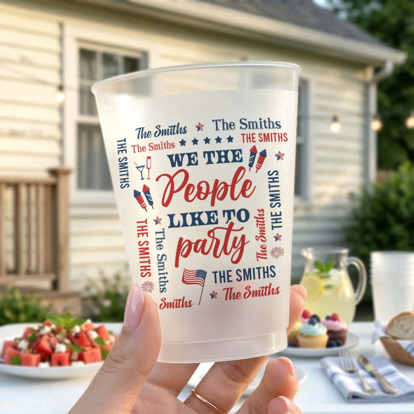We The People Like To Party Patriotic Repeating Family Name - Personalized Cups