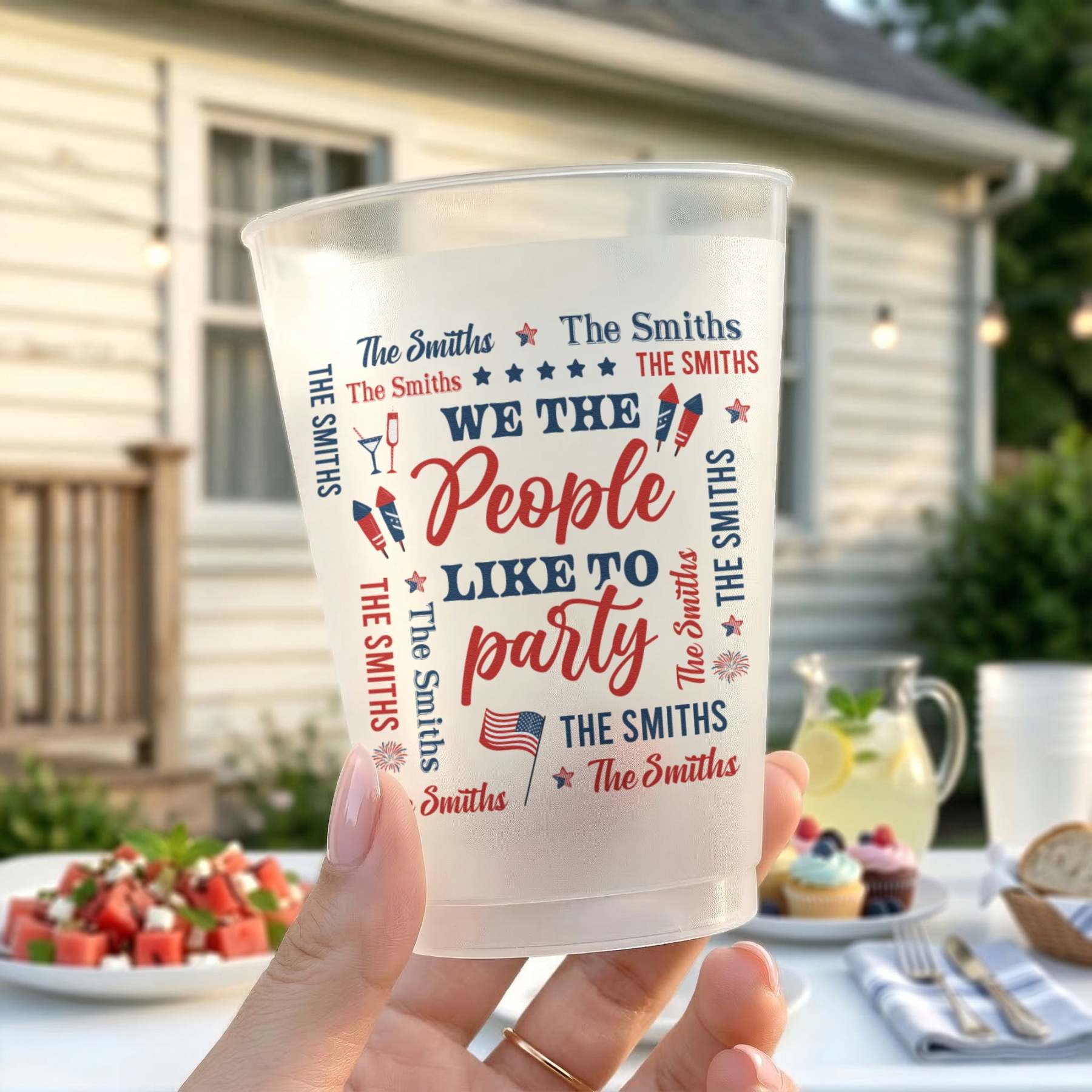 We The People Like To Party Patriotic Repeating Family Name - Personalized Cups