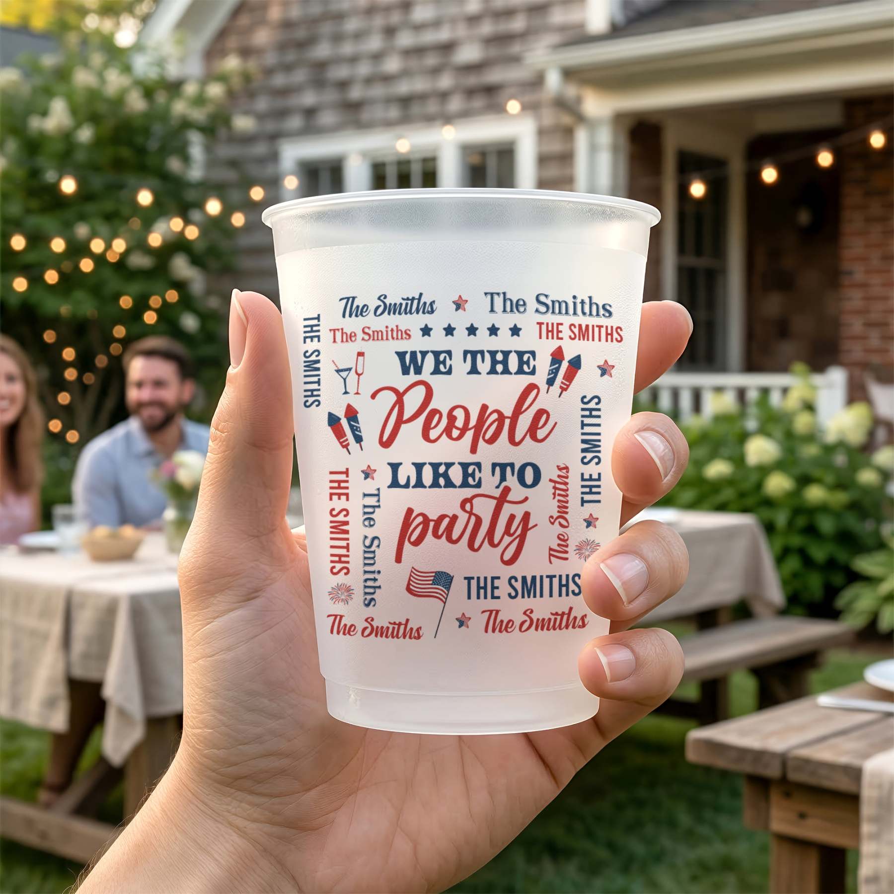 We The People Like To Party Patriotic Repeating Family Name - Personalized Cups