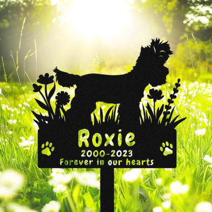 Personalized Yorkshire Terrier Dog Memorial Stake Grave Marker, Custom Dog Yorkshire Terrier Memorial Grave Marker Garden Stake, Metal Flowers Dog Memorial Yard Garden Sign with Stake