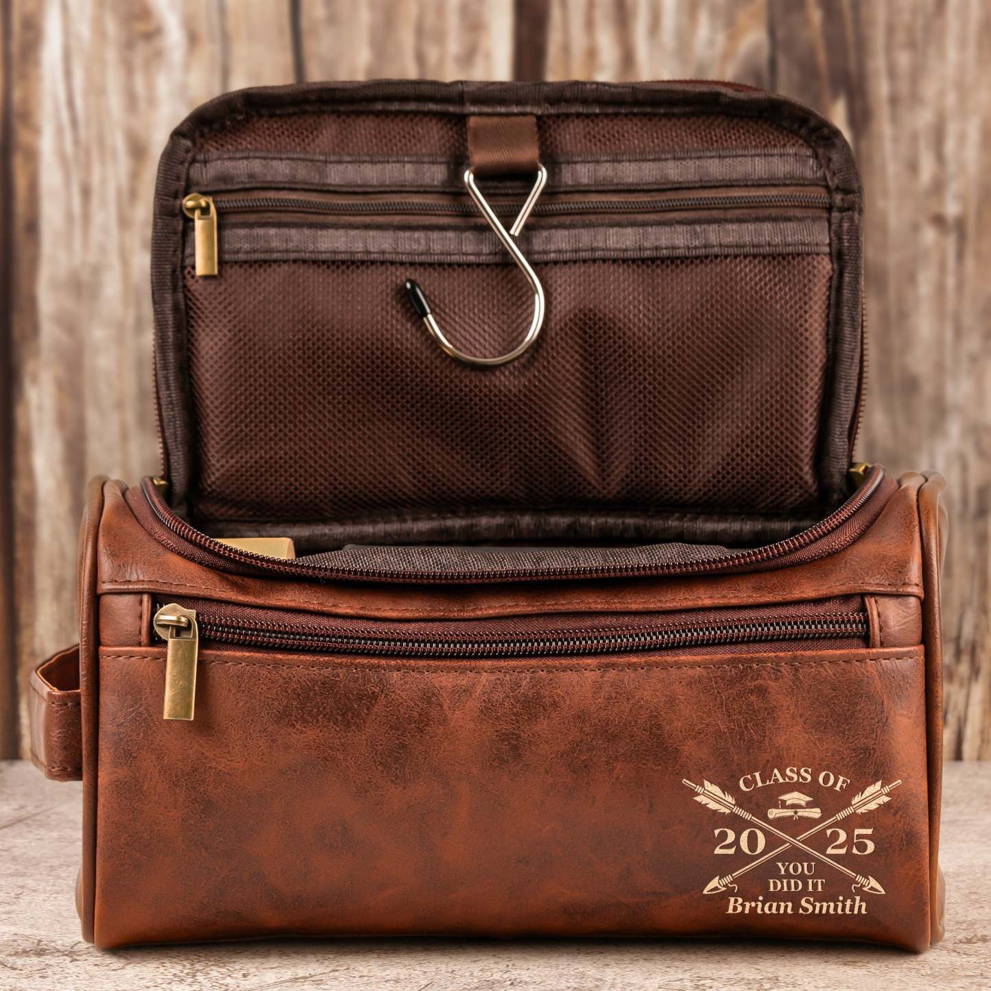 You Did It - Graduation Gift For Him - Personalized Leather Toiletry B