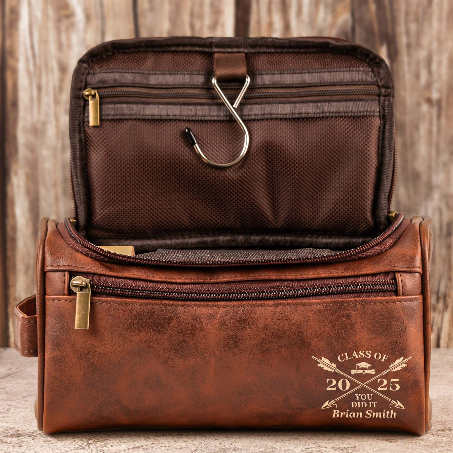 You Did It - Graduation Gift For Him - Personalized Leather Toiletry B