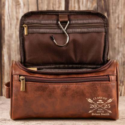 You Did It - Graduation Gift For Him - Personalized Leather Toiletry Bag