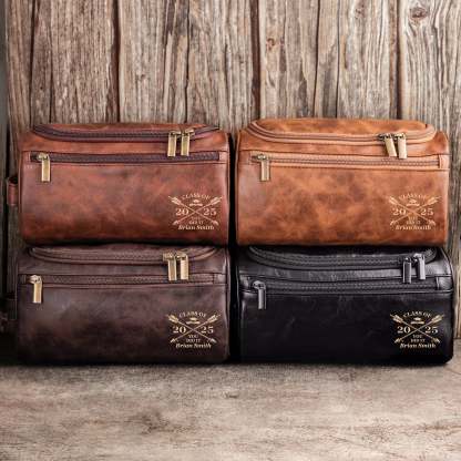 You Did It - Graduation Gift For Him - Personalized Leather Toiletry Bag