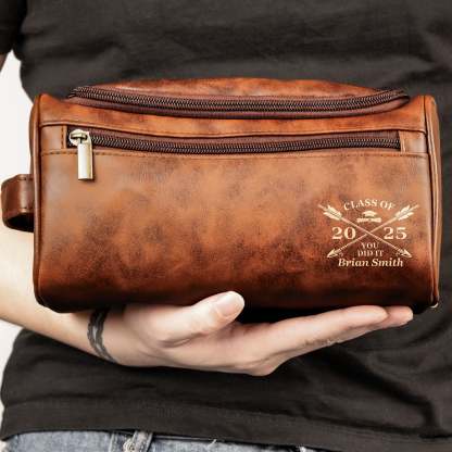 You Did It - Graduation Gift For Him - Personalized Leather Toiletry Bag