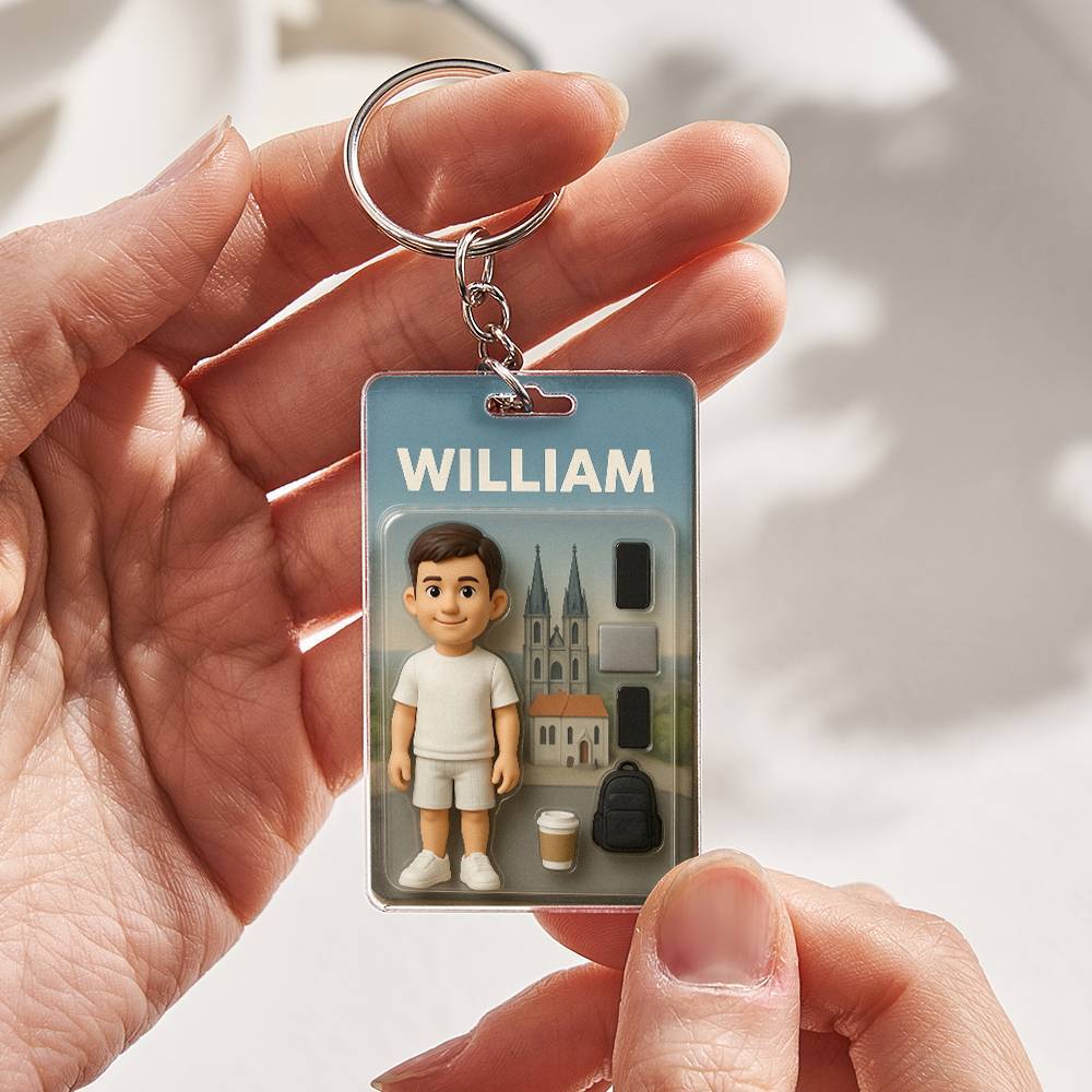 Fully Body Custom 3D Effect Action Figure Pack Packaging Toy Box Style Art Gift Personalized 2D Printing Acrylic Keychain Gift for Family