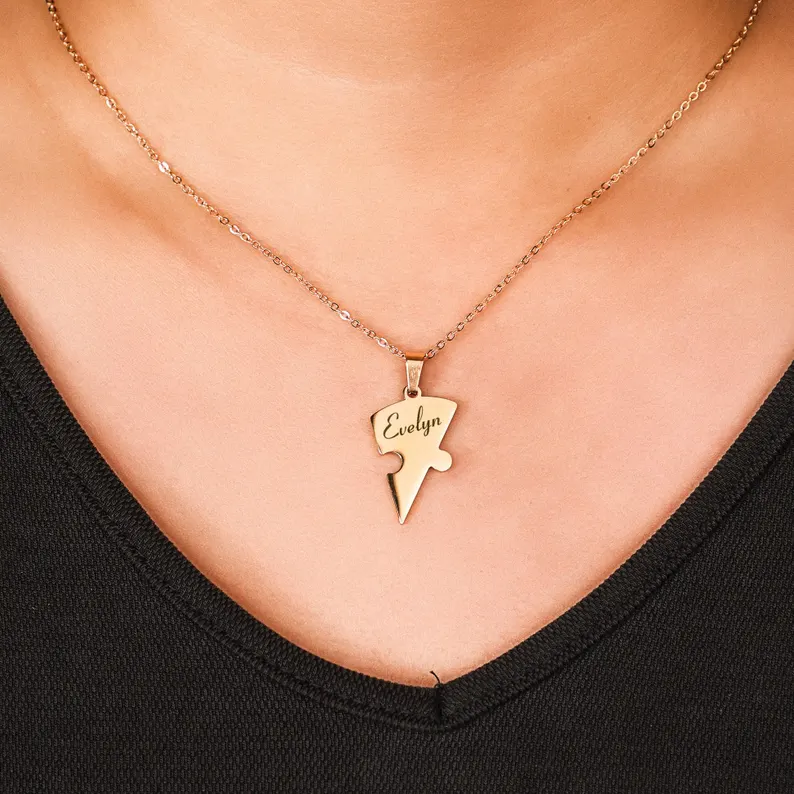 Personalized Heart Puzzle Necklace: Stainless Steel Friendship Jewelry