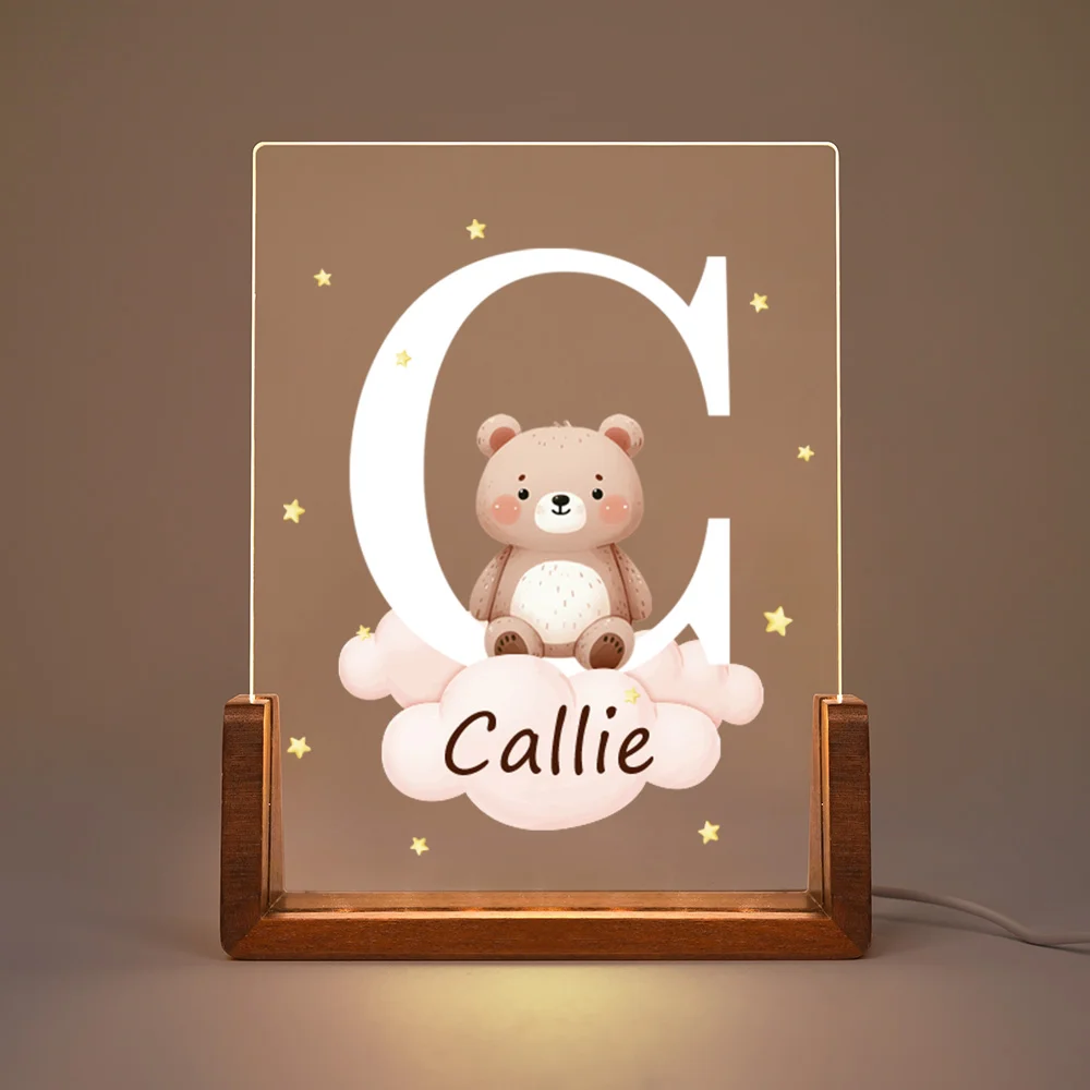 Personalized Baby Room Night Light Cute Forest Animal Acrylic Cloud Star LED Night Light Initial Birthday Children's Day Gift for Boys Girls Christmas Gift