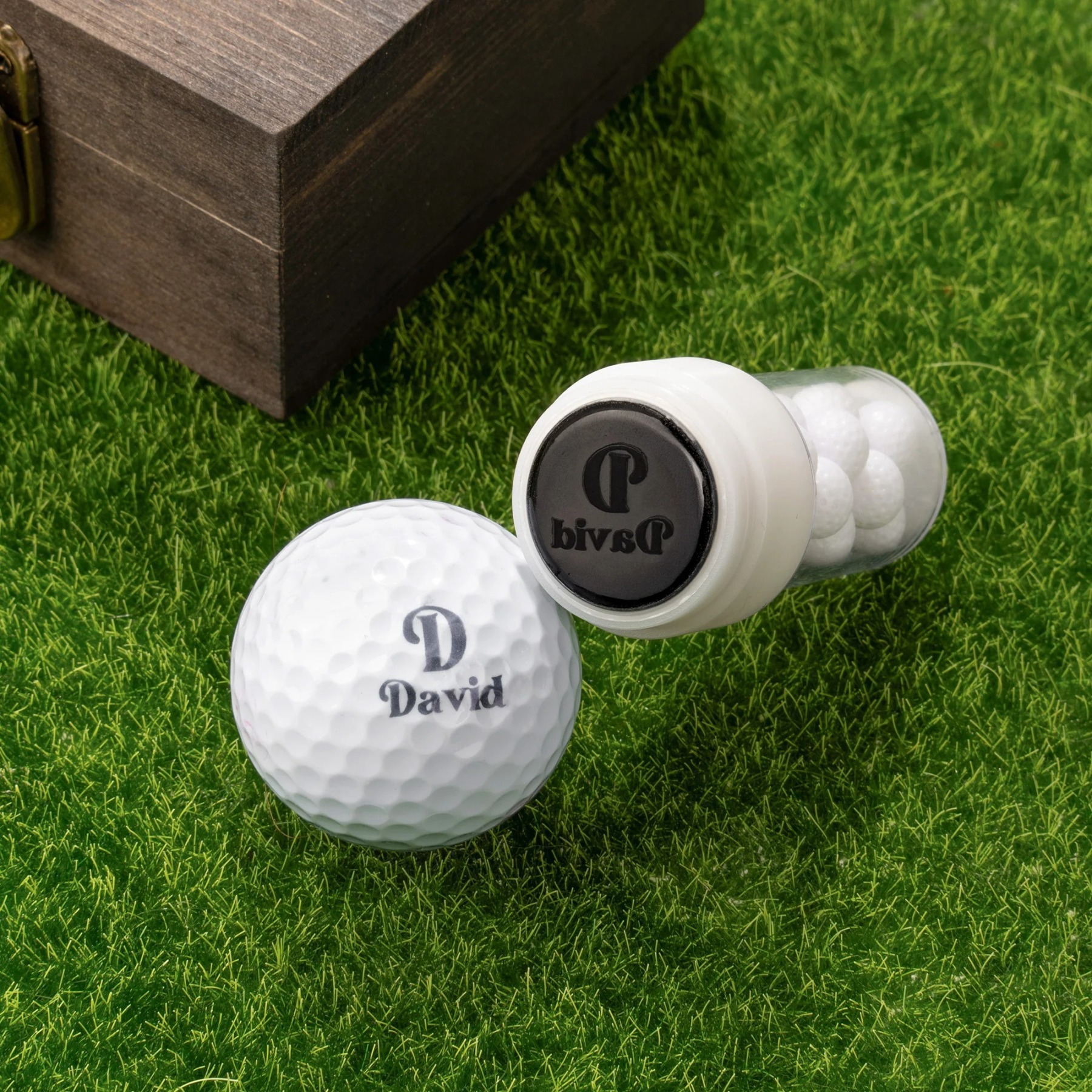 Personalized Name Initial Monogram Golf Ball Stamp and Wooden Storage Box Golf Course Accessory Birthday Sports Gift for Golf Players Lovers