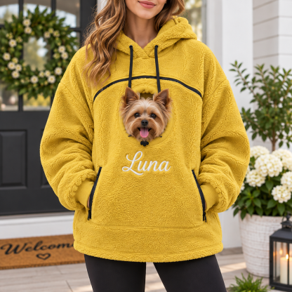 Personalized Fleece Pet Carrier Hoodie | Custom Embroidered Pet Name, Unisex Warm Cozy Hoodie for Small Dogs & Cats