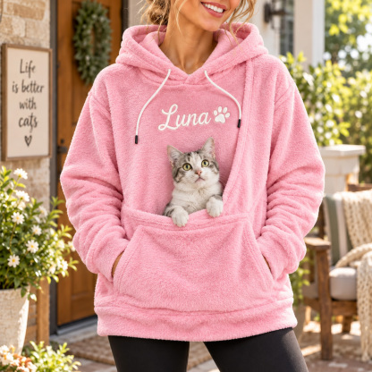 Personalized Pet Carrier Hoodie with Custom Embroidered Name, Cozy Fleece Dog & Cat Snuggle Sweatshirt with Pet Pouch, Gift for Pet Owners