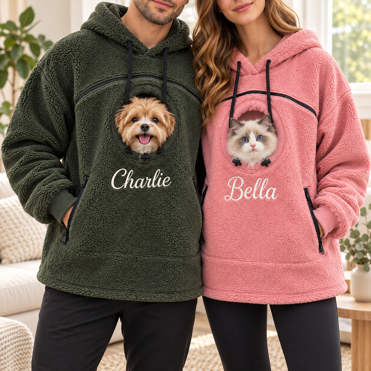 Personalized Fleece Pet Carrier Hoodie | Custom Embroidered Pet Name, Unisex Warm Cozy Hoodie for Small Dogs & Cats