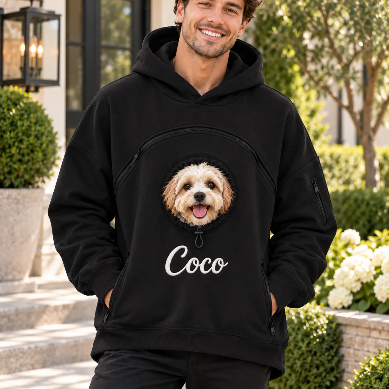 Custom Dog Pouch Sweatshirt For Pet | Personalized Embroidered Name Pet Carrying Unisex Hoodie Small Pet Owner Christmas Gift