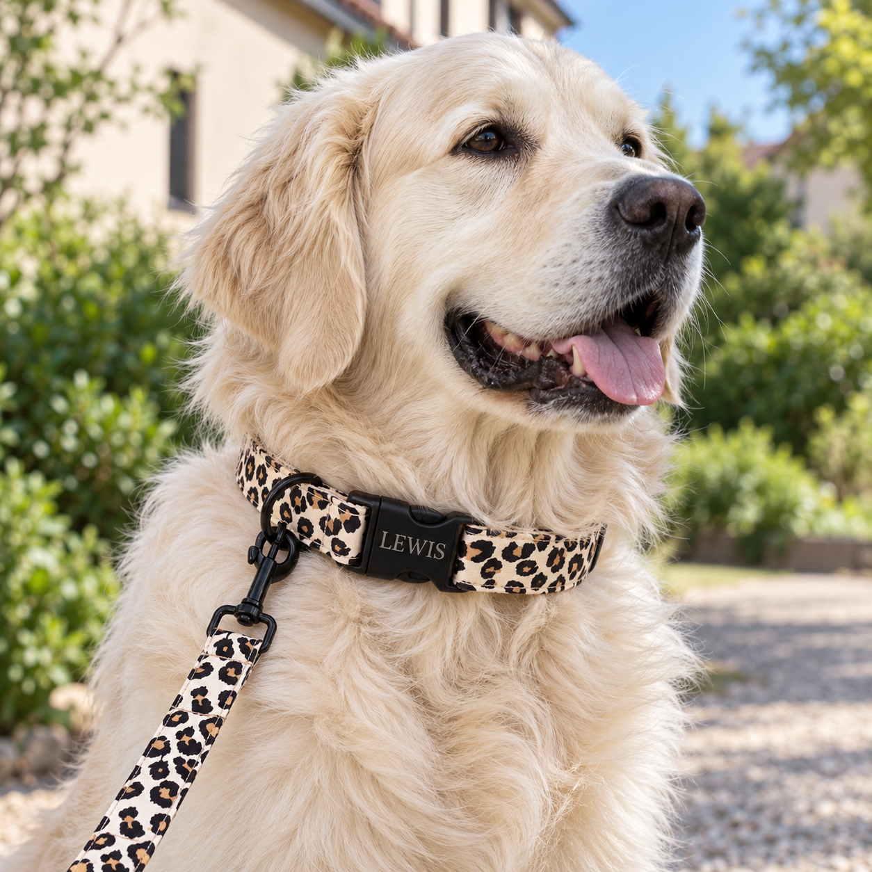 Personalized Leopard Print Dog Collar – Custom Engraving & Adjustable Fit