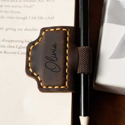 Personalized Leather Magnetic Bookmark with Pen Clip: Handmade Reader Gift School Office Gift for Book Lover Bookworm