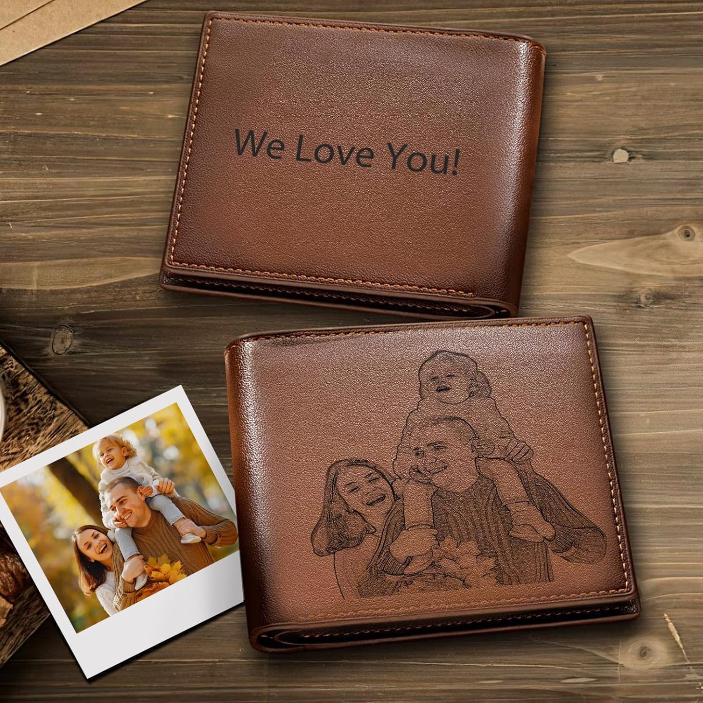 Personalized Photo Wallets for Men, Custom Name Mens Wallets for Him Boyfriend Husband Dad Men, Personalized Gifts Engraved Photo Name Text Wallets for Birthday Anniversary
