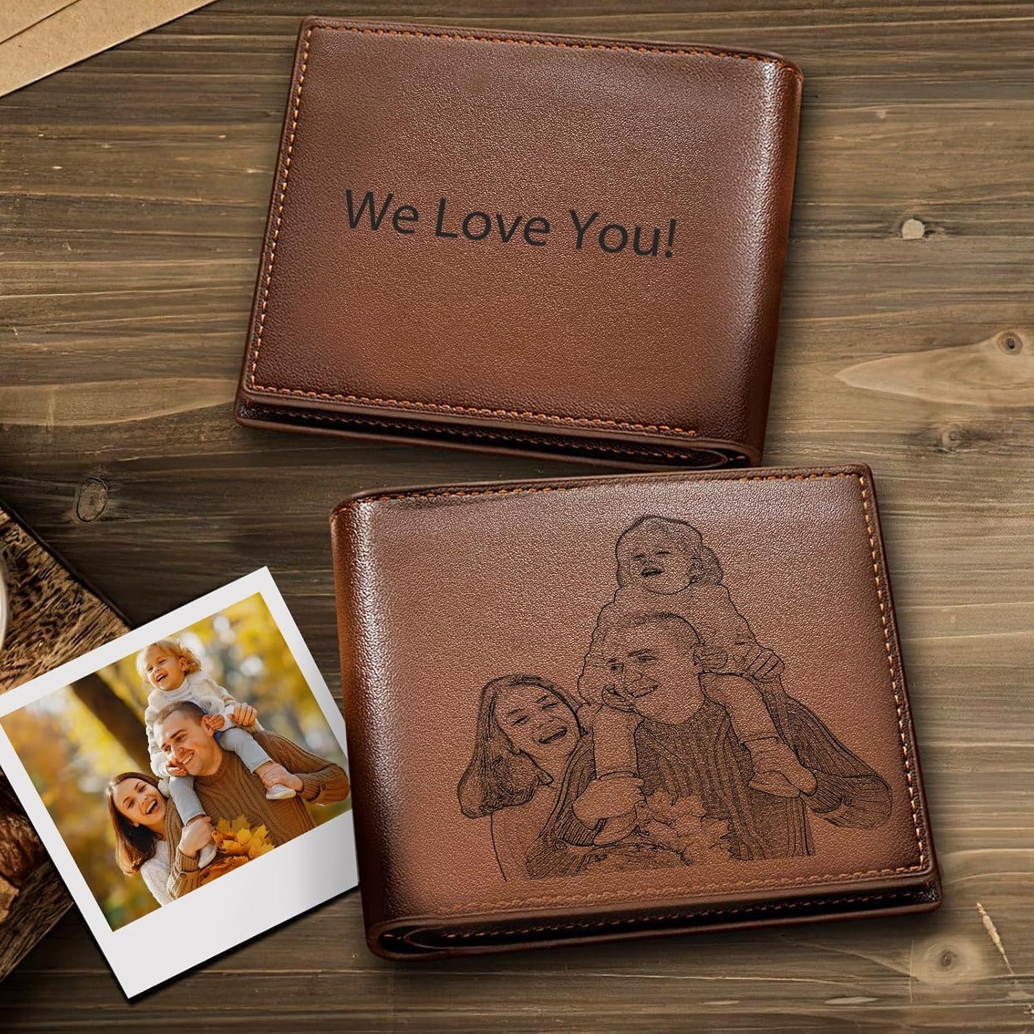 Personalized Photo Wallets for Men, Custom Name Mens Wallets for Him Boyfriend Husband Dad Men, Personalized Gifts Engraved Photo Name Text Wallets for Birthday Anniversary
