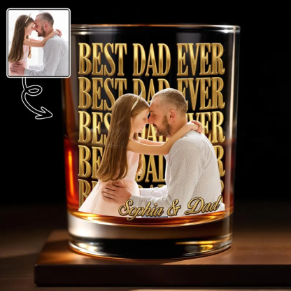 Personalized Photo Whiskey Glass 2D Flat, Best Dad Ever Custom Picture Bourbon Tumbler, Father Daughter Gift for Dad Father's Day