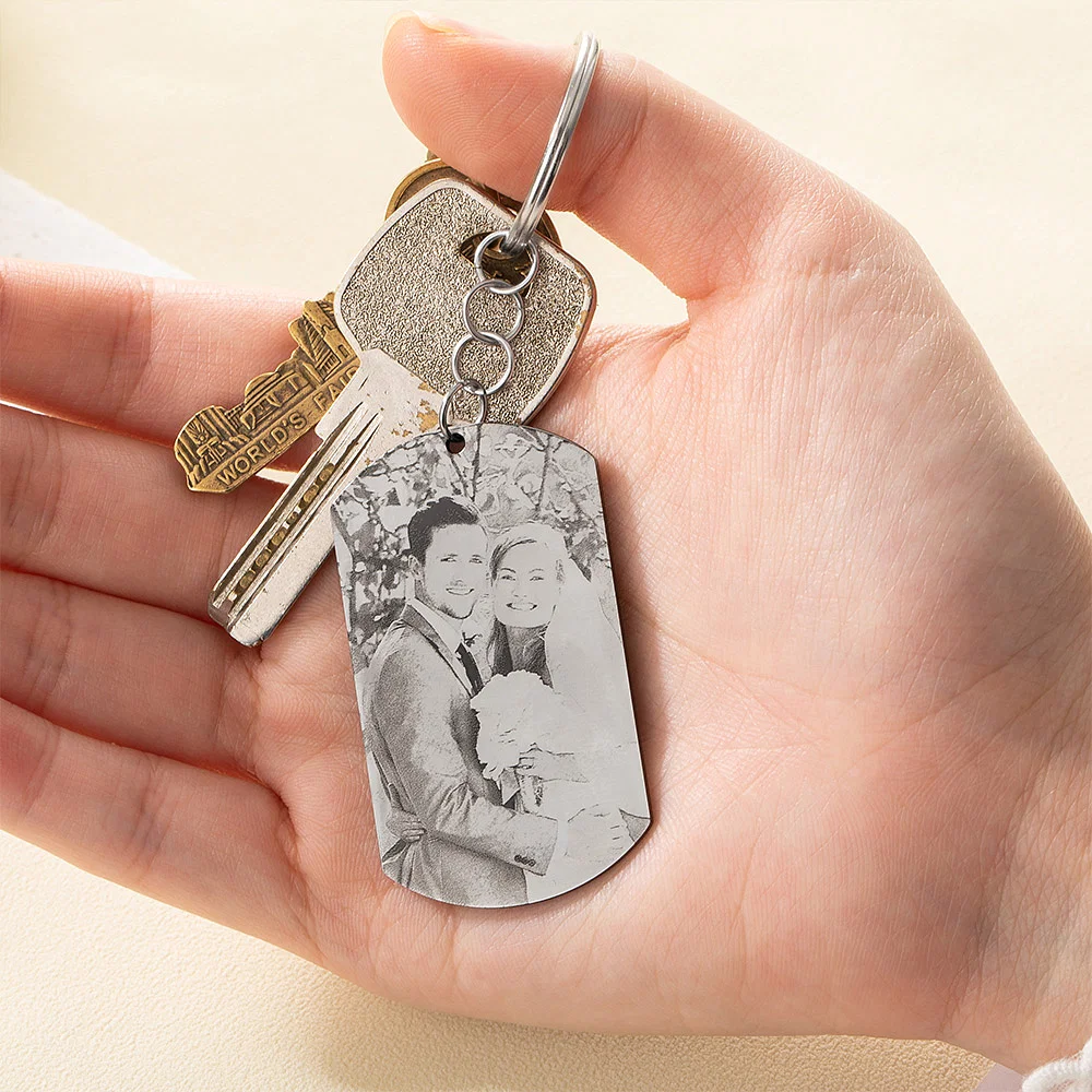 Men's Photo KeyChain Black Titanium Steel