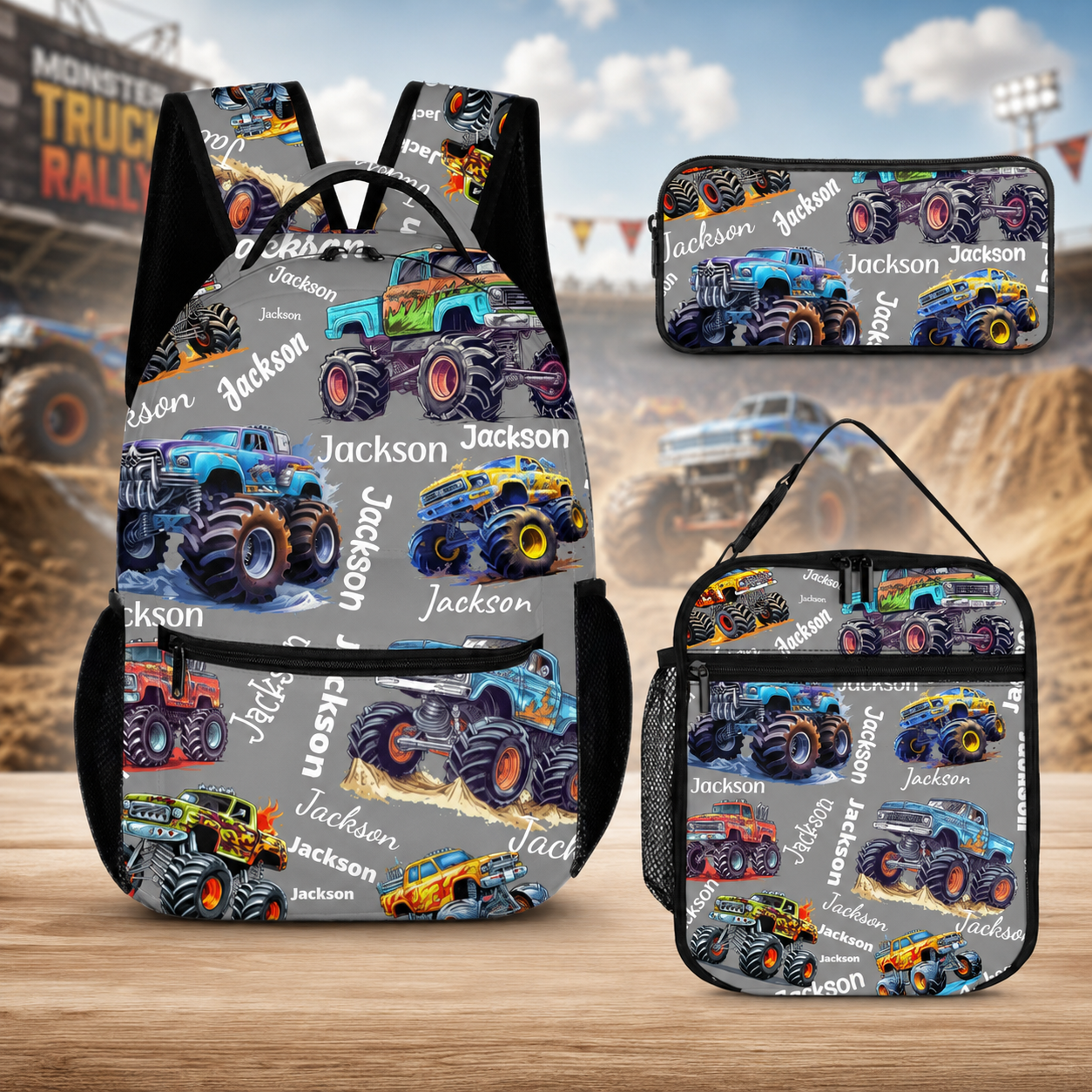 Personalized Name Monster Truck Backpack