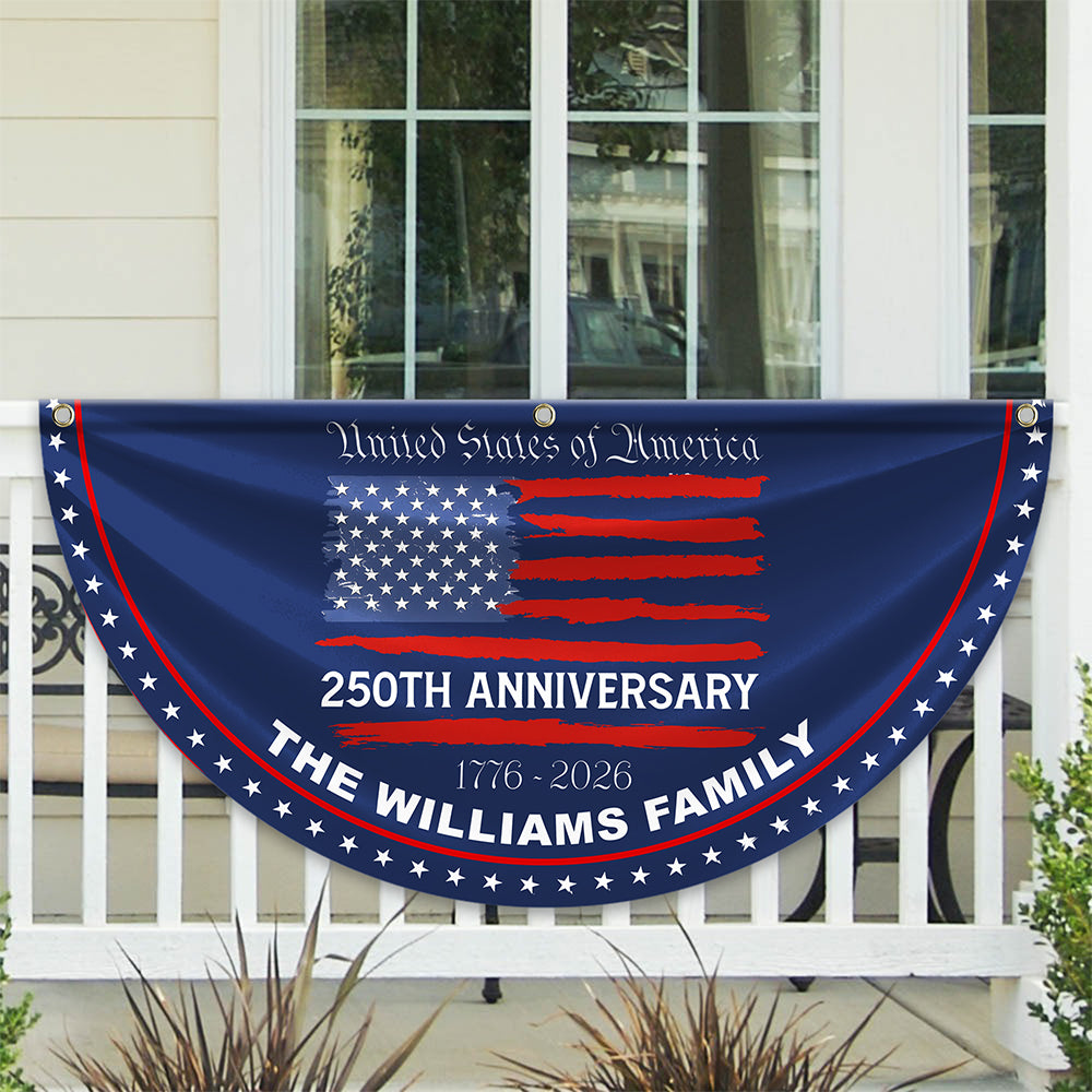 Personalized America 250th Anniversary Bunting Flag Custom Family Name USA 250th Anniversary Non-Pleated Fan Flag