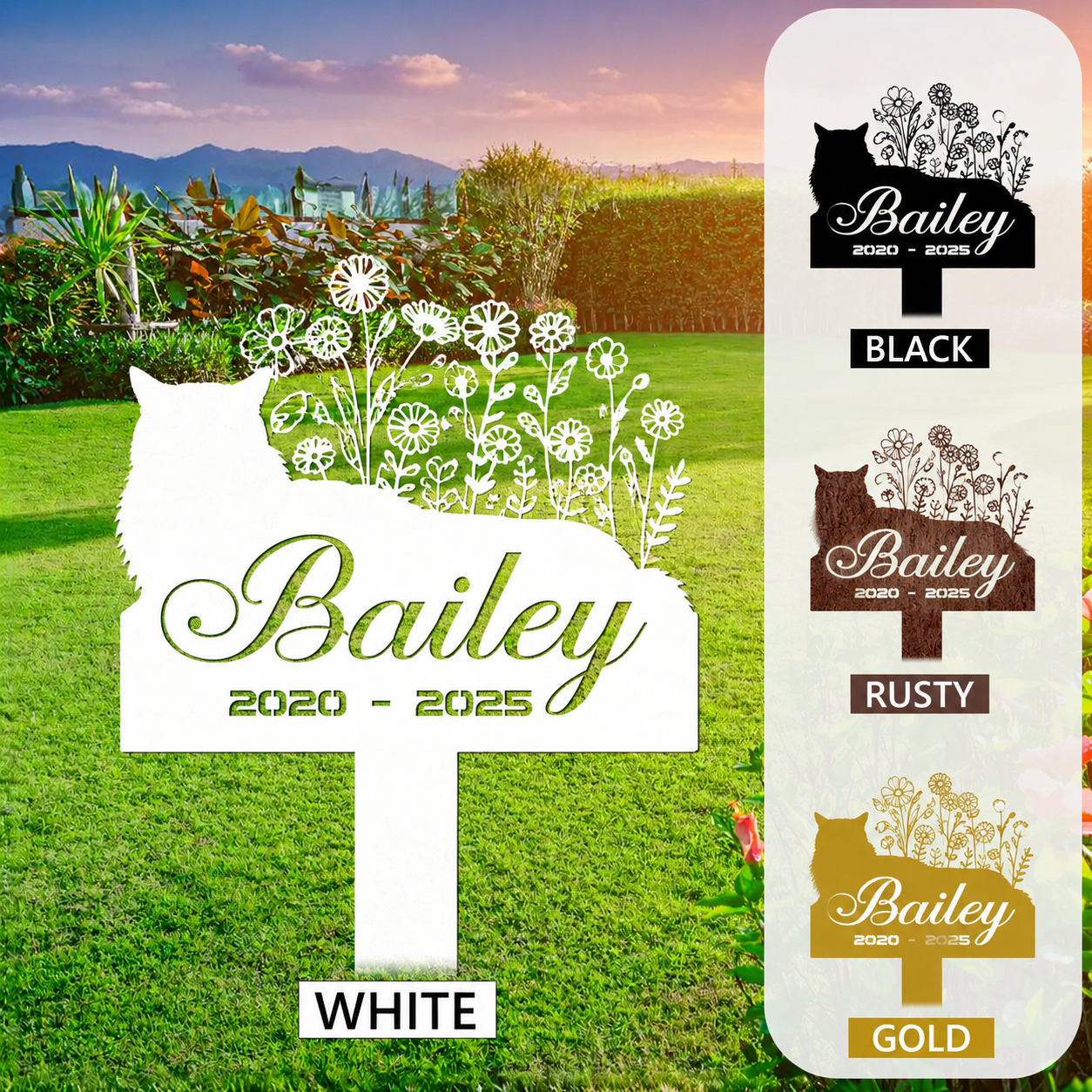 Cat Headstone and Grave Marker – Personalized Outdoor Grave Marker for Pets with Custom Name and Year, Durable Metal Cat Tombstone for Garden Tribute