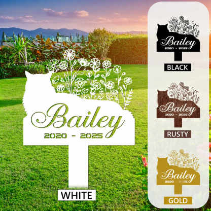 Cat Headstone and Grave Marker – Personalized Outdoor Grave Marker for Pets with Custom Name and Year, Durable Metal Cat Tombstone for Garden Tribute