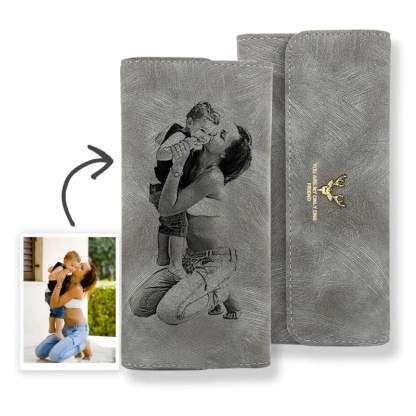 Personalized Wallets Women's Custom Photo Wallet Gift For Her - Grey Leather