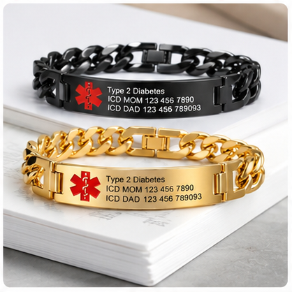 Custom Engraved Medical Alert Bracelet for Dad & Husband, Titanium Steel Emergency Contact ID Gift for Men