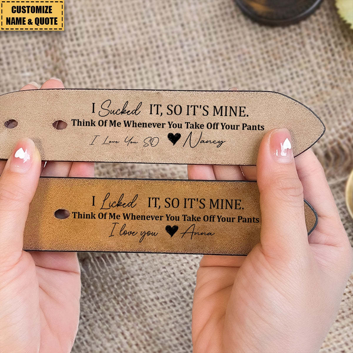 Gifts for Him I Licked It, So It's Mine - Personalized Engraved Leather Belt