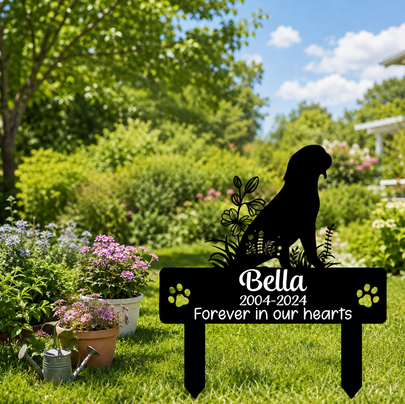 Custom Pet Memorial Garden Stake, Personalized American English Coonhound Silhouette Grave Marker with Name and Years, Outdoor Tribute Sign for Beloved Pets