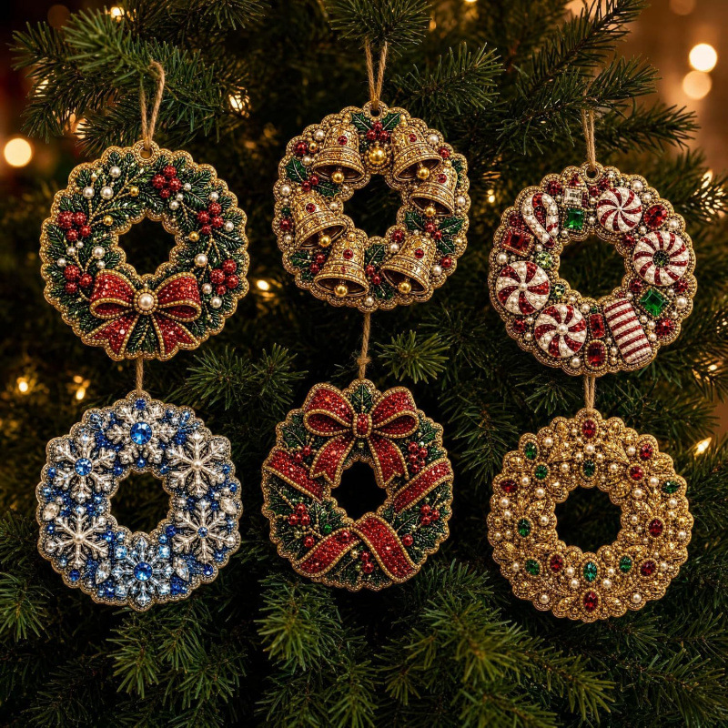 6pcs Winter Wear Pendant - Acrylic Christmas Tree Ornaments DIY Decor Kit Pearl Art Diamond Painting Pendant - Acrylic Christmas Tree Ornaments DIY Decor Kit
