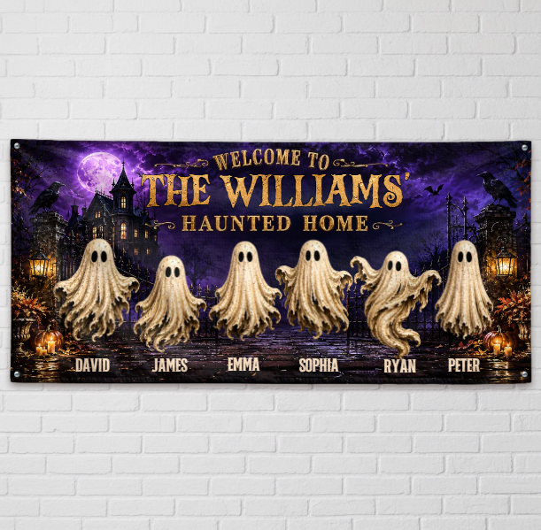 Custom Haunted Home Outdoor Banner - Personalized Halloween Decor Gifts For Mom, Dad, Brother, Sister - Beware Of Our House