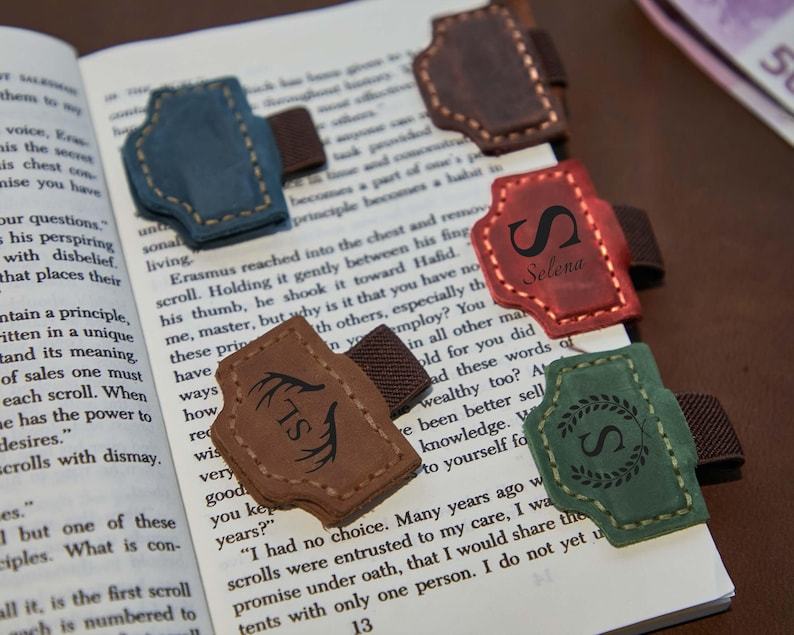 Custom Logo Leather Book Mark with Pen Holder, Engraved Magnetic Bookmark,Leather Magnetic Pen Loop for Notebook,Journal Accessory