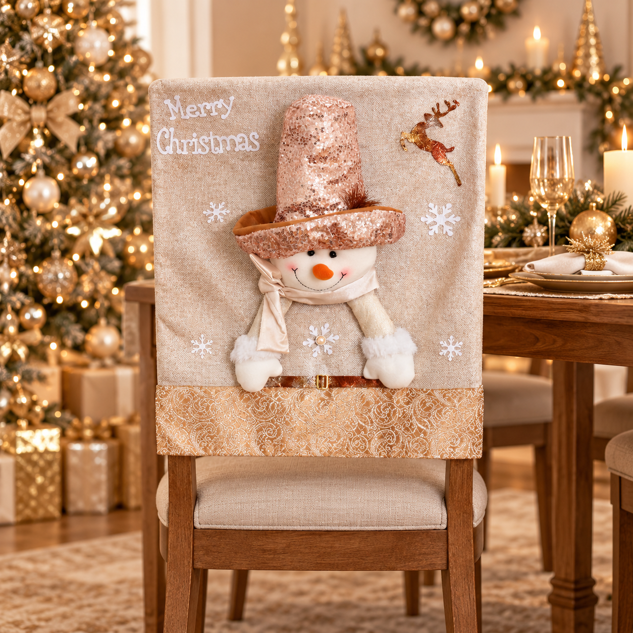 Personalized Christmas Chair Back Cover, Custom Name Santa Hat Slipcover, Gingerbread Gnome Chair Decor, Holiday Gift for Family